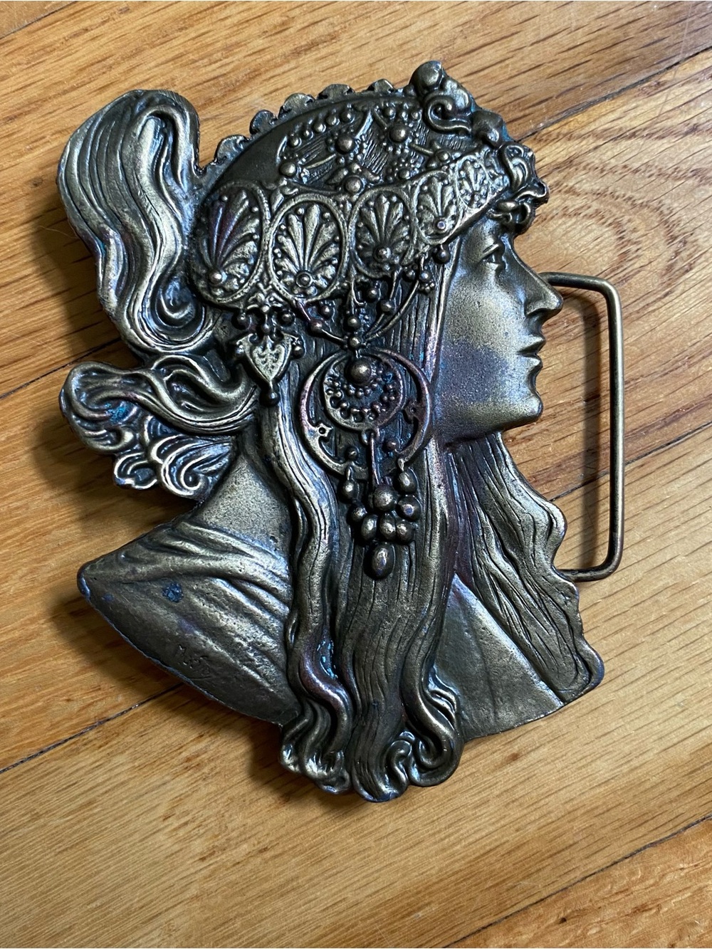Vintage 1970s Bergamot Brass Works E-60 Alphonse Mucha Art Nouveau Belt Buckle
